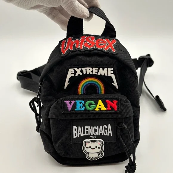 Balenciaga Mini Explorer Backpack Crossbody Black Nylon Patches - Picture 3 of 7